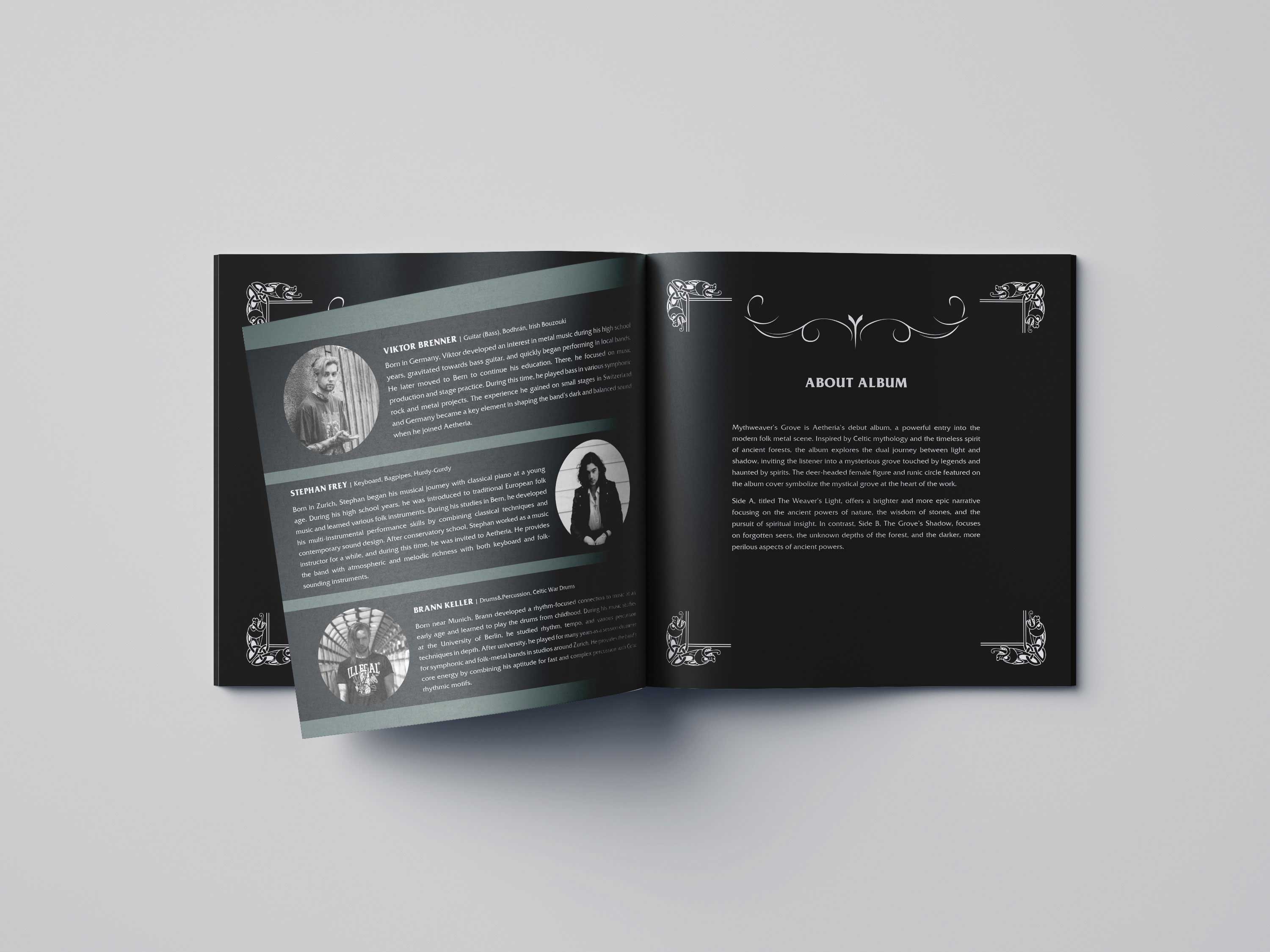 Mockup of the inside page of the press kit for the new album