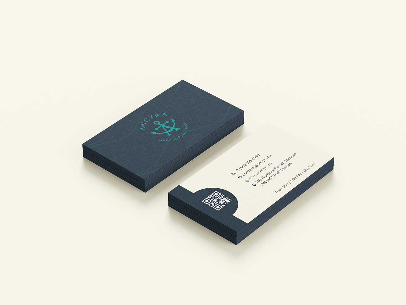 A perspective view of the Ancyra Seafood Restaurant business card