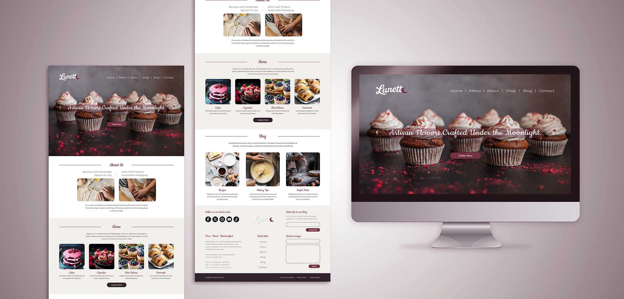 Lunette Bakery homepage mockup