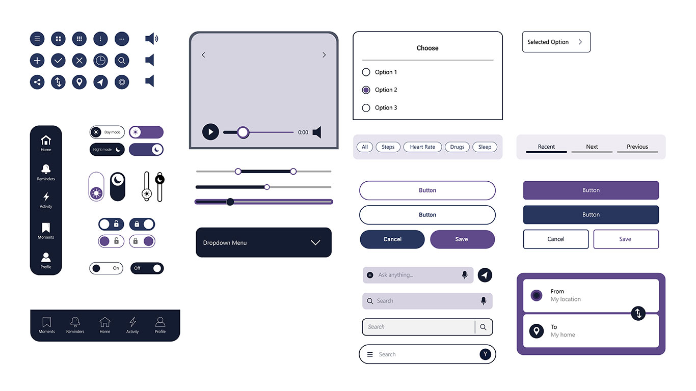 Colorful version of the UI kit created for the smart bracelet application.